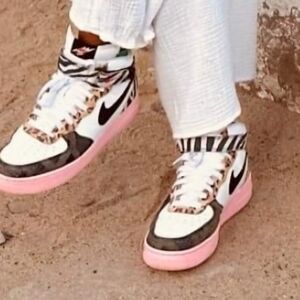 Women's Athletic Shoes with Pink Sole and Animal Print